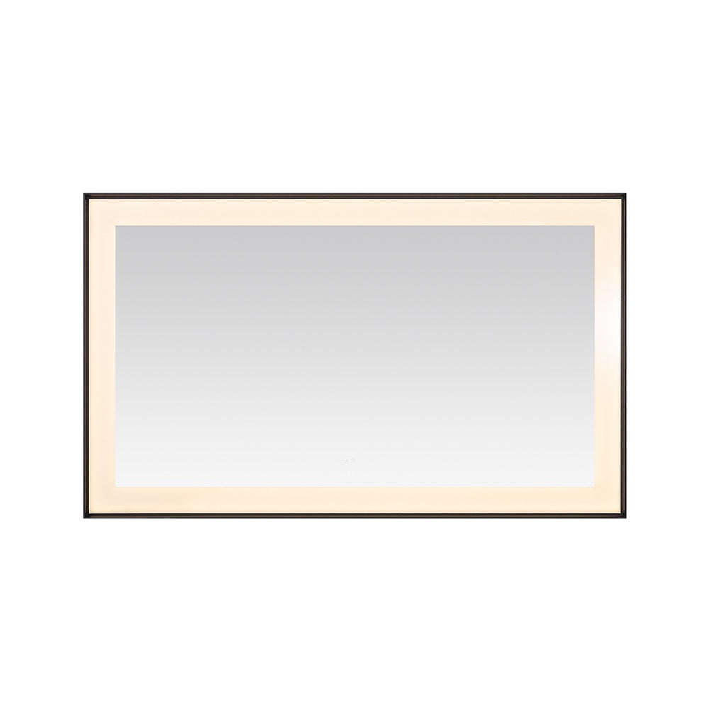The Lexington 60 inch x 36 inch LED Lighted Slim Frame Mirror showcases a rectangular shape, black slim frame, and inner-edge LED light border, set against a white background.