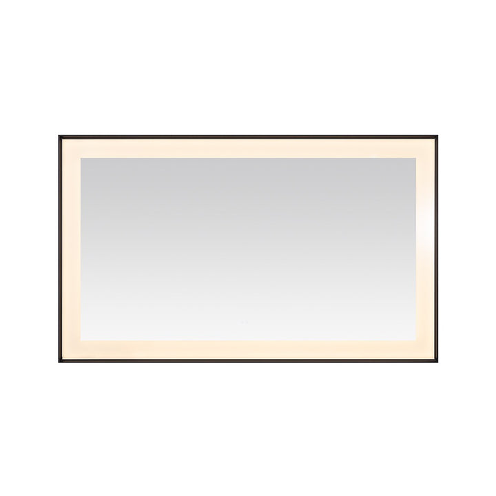 The Lexington 60 inch x 36 inch LED Lighted Slim Frame Mirror showcases a rectangular shape, black slim frame, and inner-edge LED light border, set against a white background.