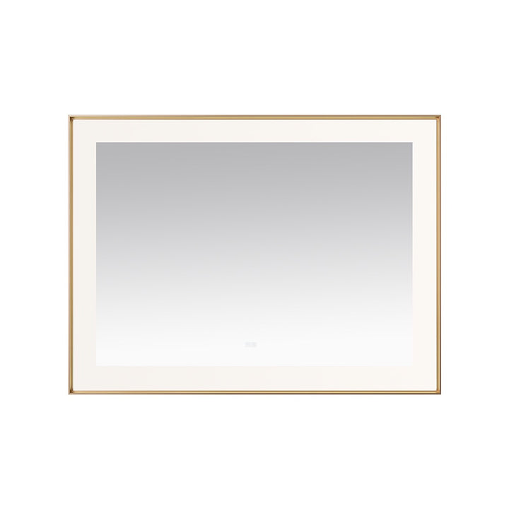 A Lexington 48 inch x 36 inch LED Lighted Slim Frame Mirror with a thin gold frame and wide white mat border is centered against a plain white background.