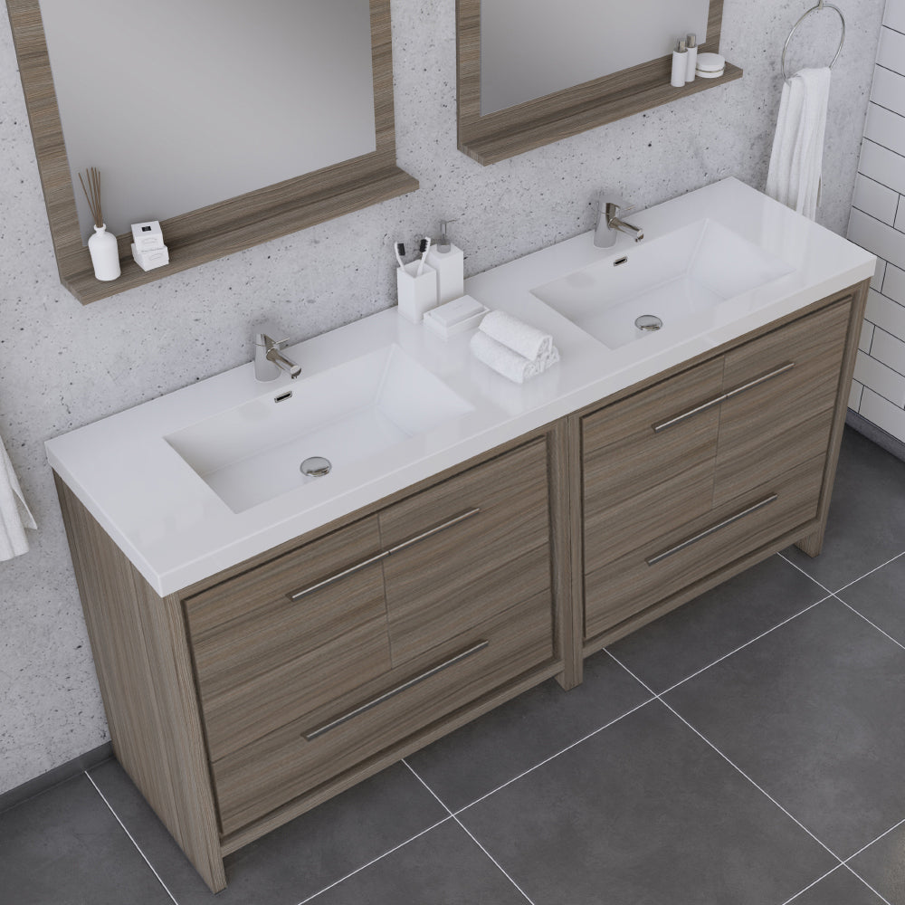 Alya Bath Sortino 72" Double Sink Freestanding Bathroom Vanity in Gray