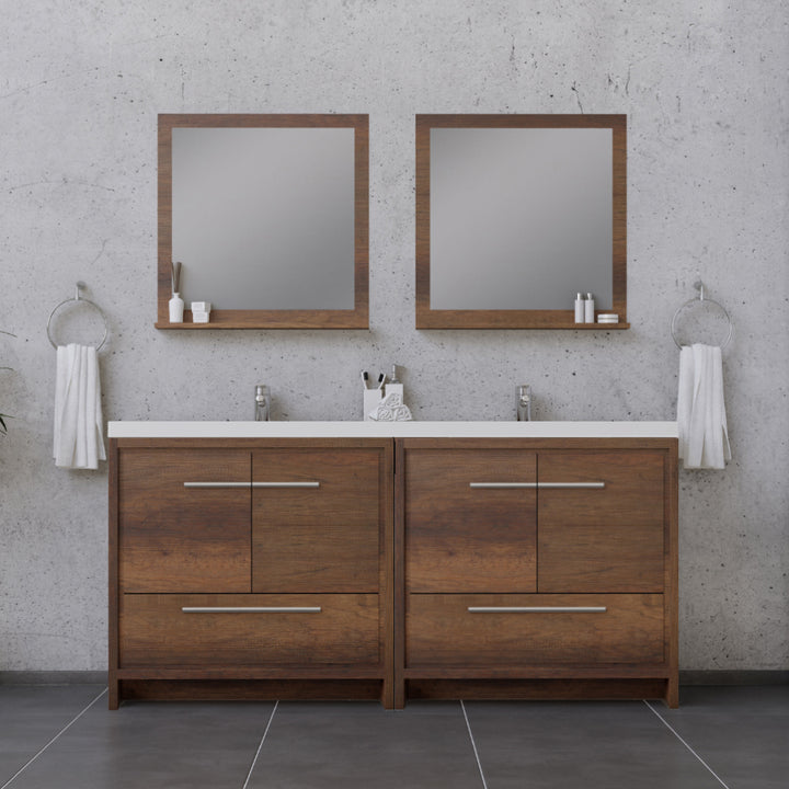 Alya Bath Sortino 72" Double Sink Freestanding Bathroom Vanity in Rosewood | ANVE Kitchen &amp; Bath