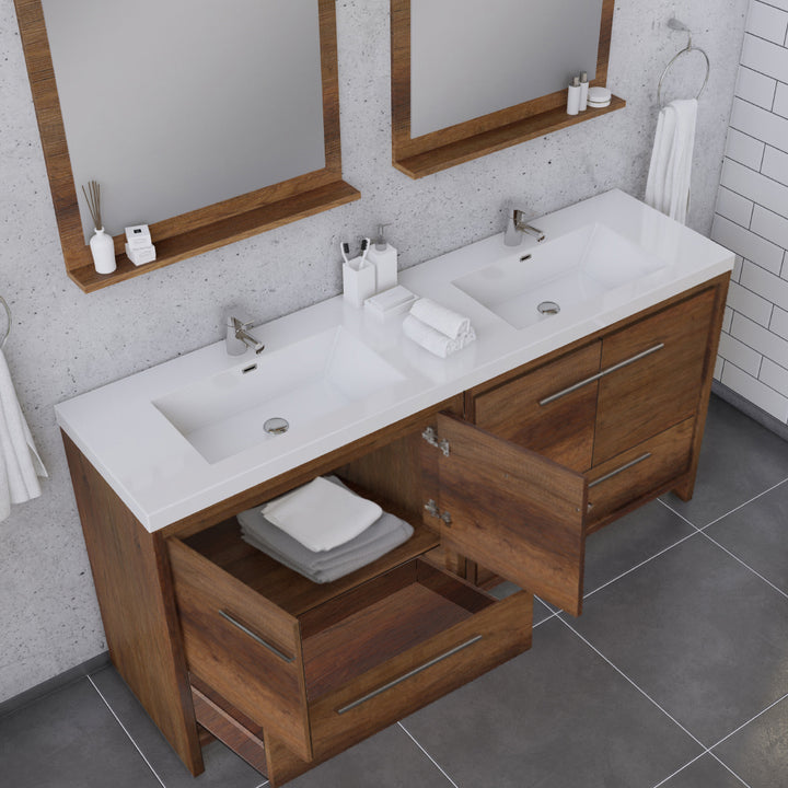Alya Bath Sortino 72" Double Sink Freestanding Bathroom Vanity in Rosewood
