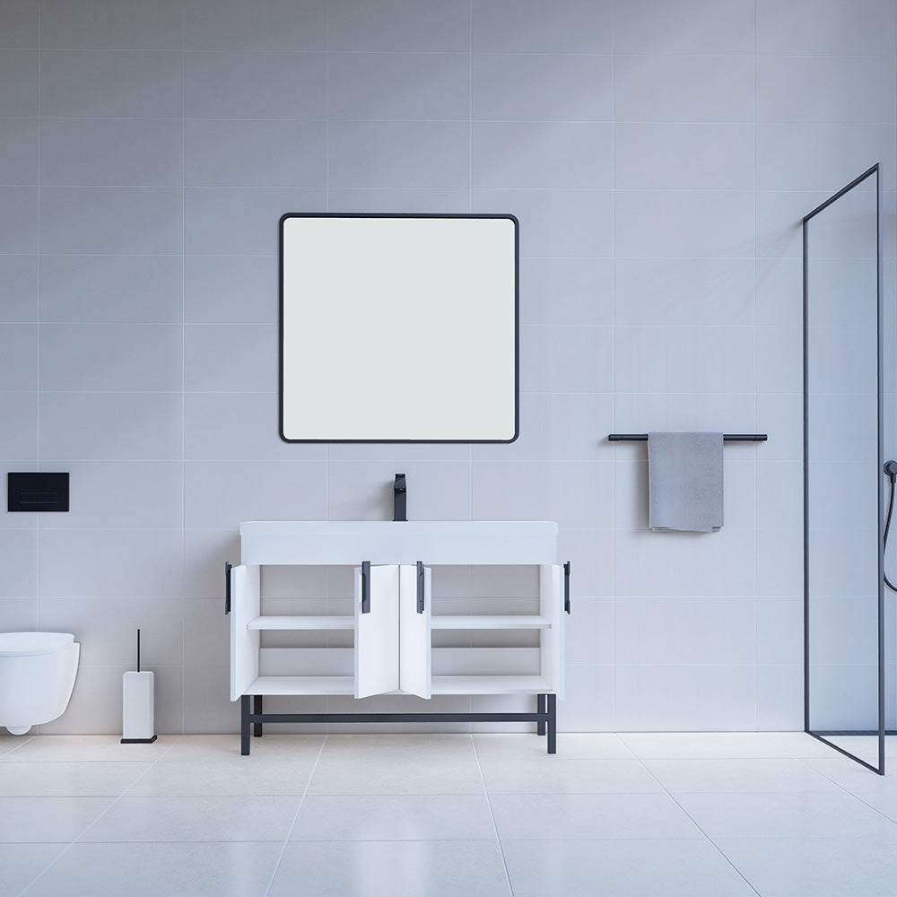 Salento 48" White Bathroom Vanity With Sink And Matte Black Hardware