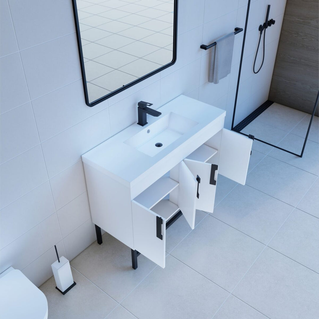 Salento 48" White Bathroom Vanity With Sink And Matte Black Hardware