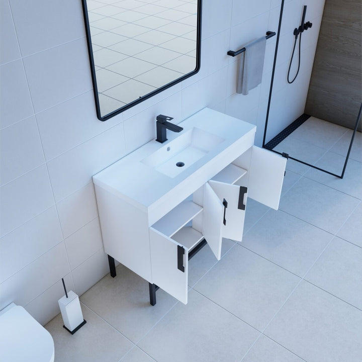 Salento 48" White Bathroom Vanity With Sink And Matte Black Hardware