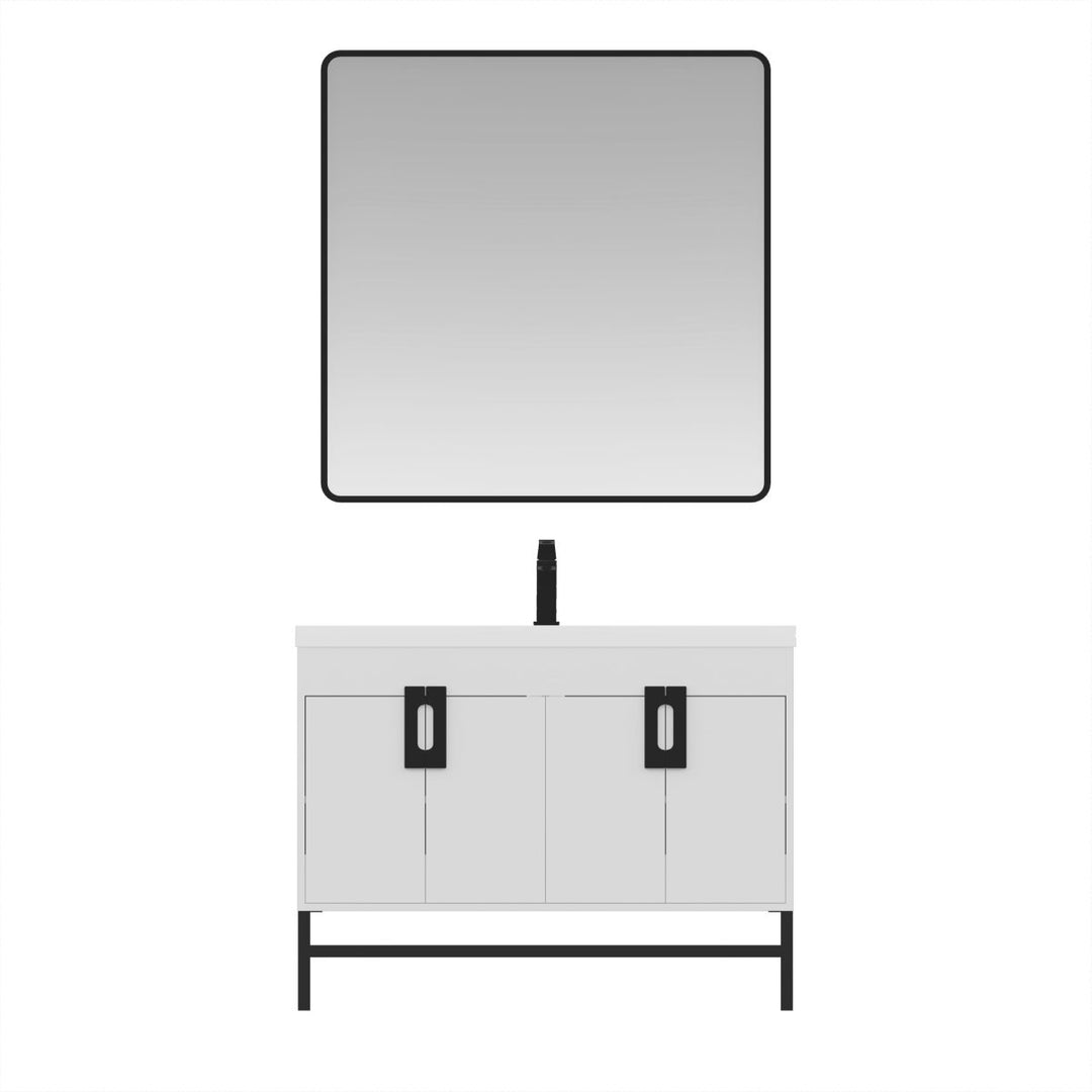 Salento 48" White Bathroom Vanity With Sink And Matte Black Hardware