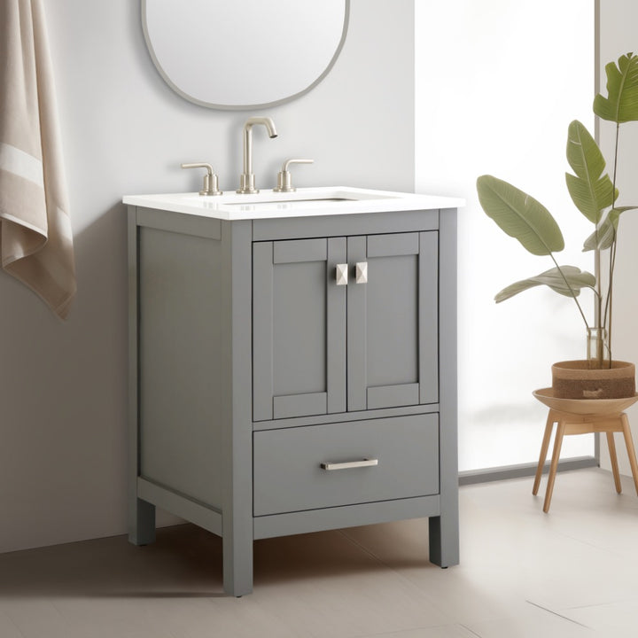 Vanea 24" Single Sink Freestanding Bathroom Vanity in Gray with White Quartz Top