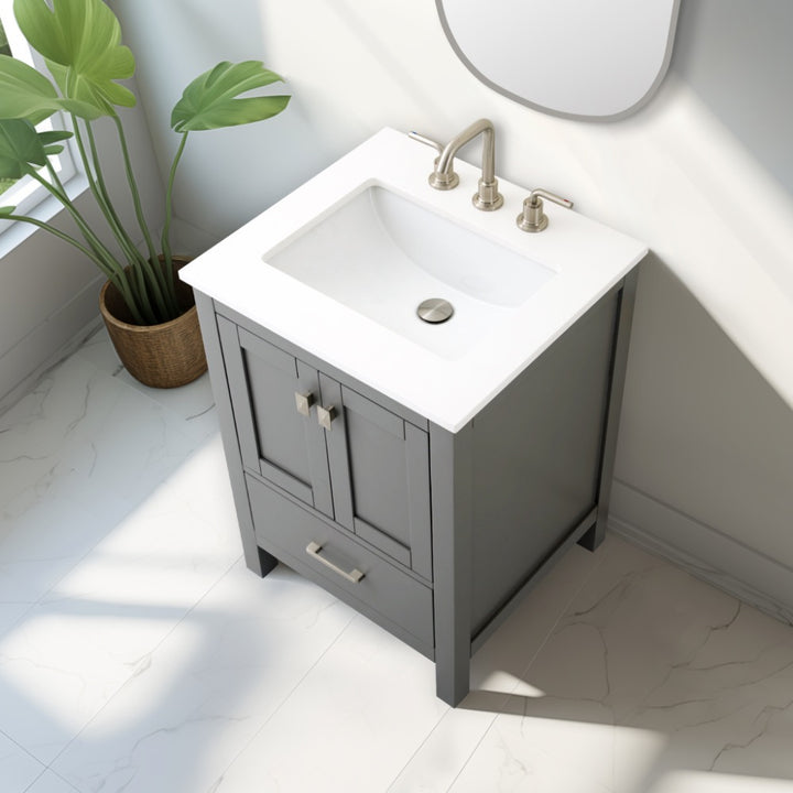 Vanea 24" Single Sink Freestanding Bathroom Vanity in Gray with White Quartz Top