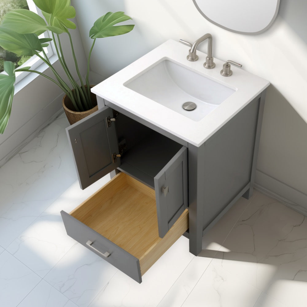 Vanea 24" Single Sink Freestanding Bathroom Vanity in Gray with White Quartz Top