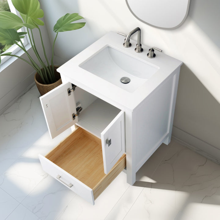 Vanea 24" Single Sink Bathroom Vanity in White with White Quartz Top