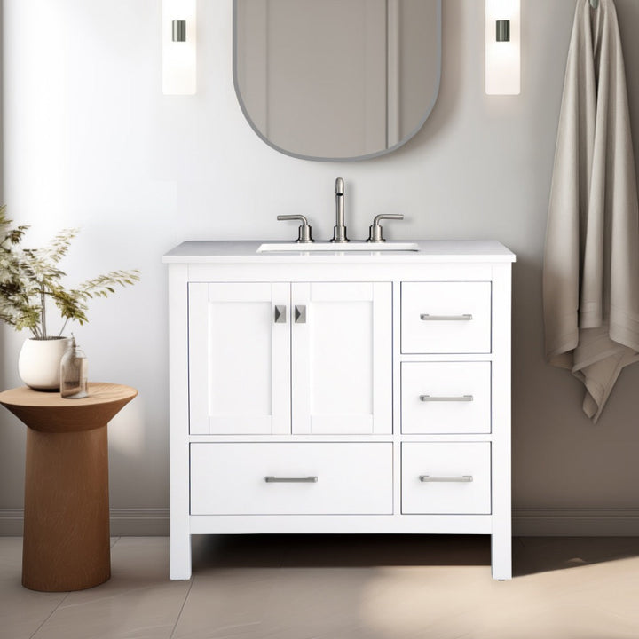 Vanea Freestanding Bathroom Vanity with White Quartz Top