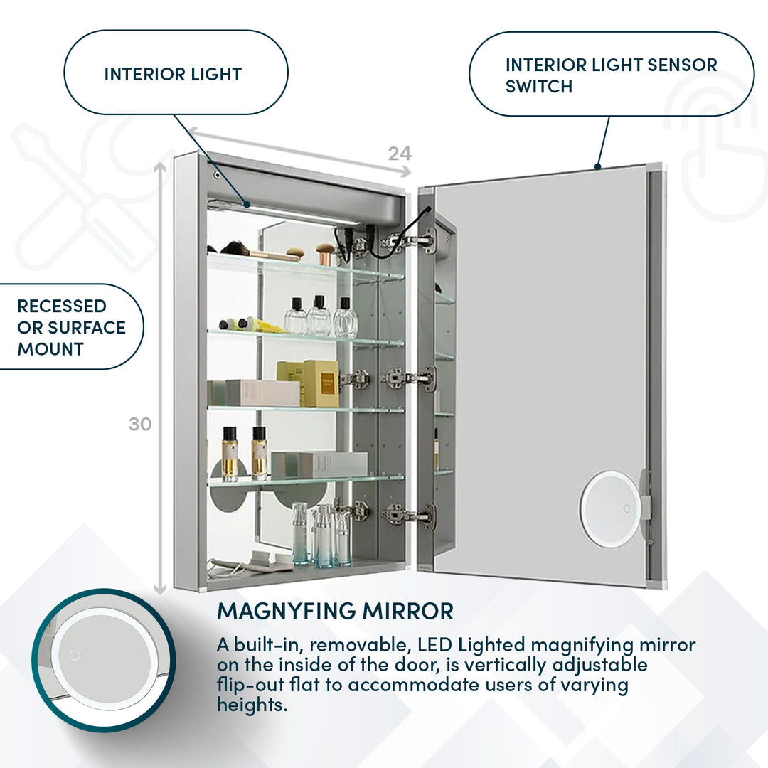 Royale Plus 24" x 30" Right Hinge LED Medicine Cabinet