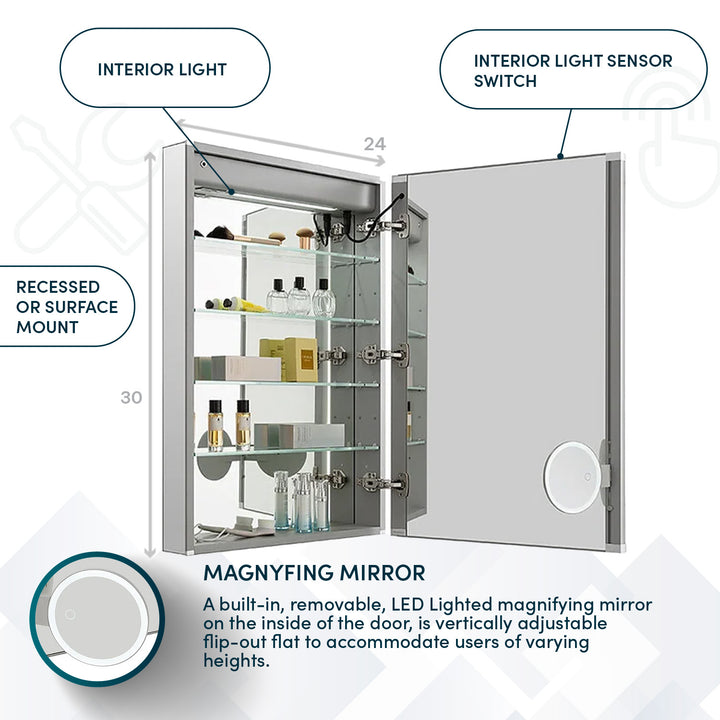 Royale Plus 24" x 30" Right Hinge LED Medicine Cabinet