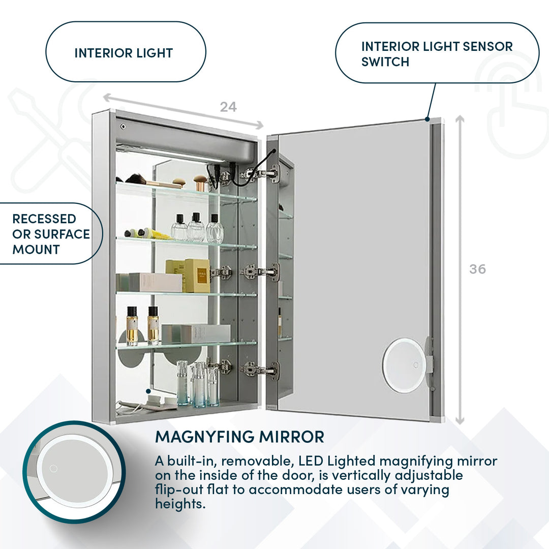 Royale Plus 24" x 36" Right Hinge LED Medicine Cabinet
