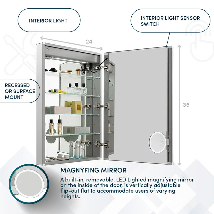 Royale Plus 24" x 36" Right Hinge LED Medicine Cabinet