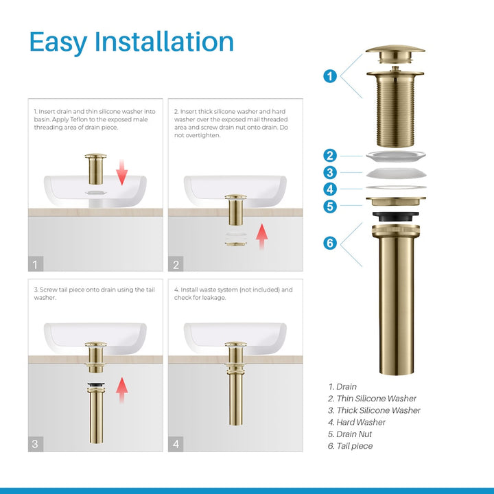 1-1/4" Brass Pop-Up Drain without Overflow