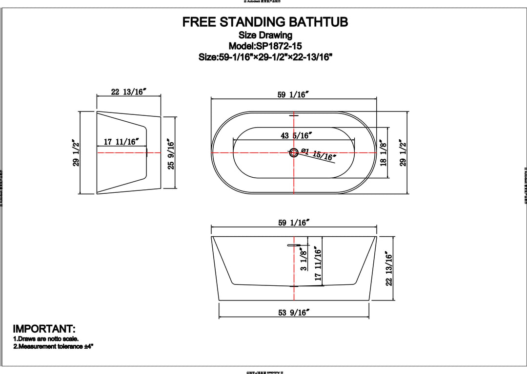 60" Acrylic Freestanding Bathtub in Matte White, Acrylic Bt 03