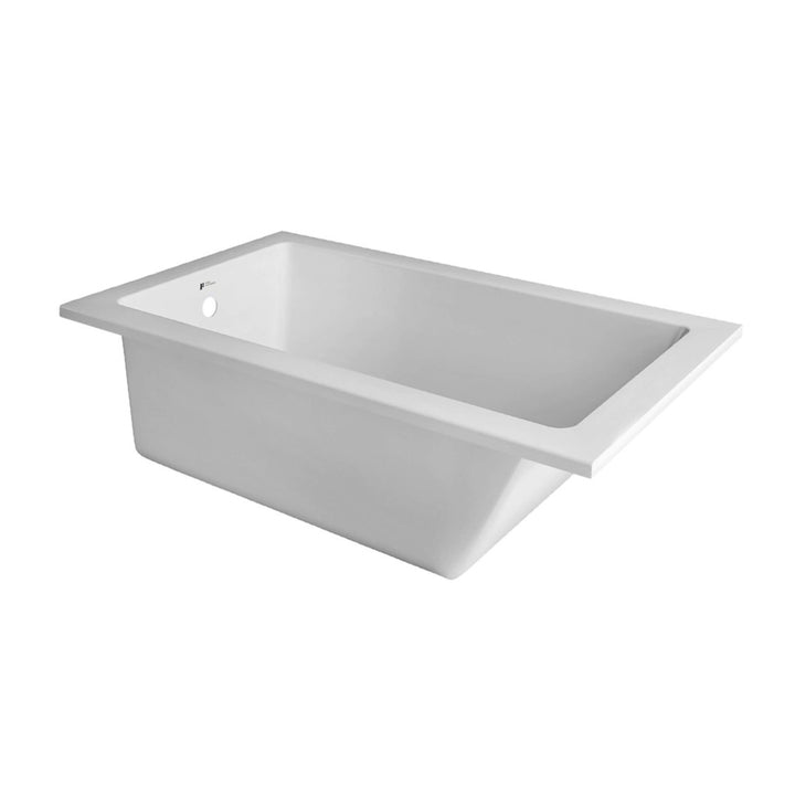 The Drop In Bathtubs features a white, rectangular design with a flat rim and a drain hole at one end, displayed against a plain white background.