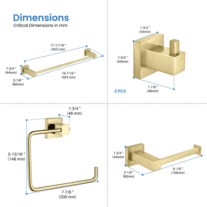 Quadra 5-Piece Bathroom Hardware Set in 3