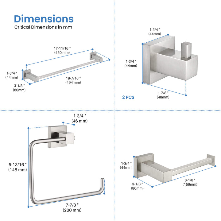 Quadra 5-Piece Bathroom Hardware Set in 3