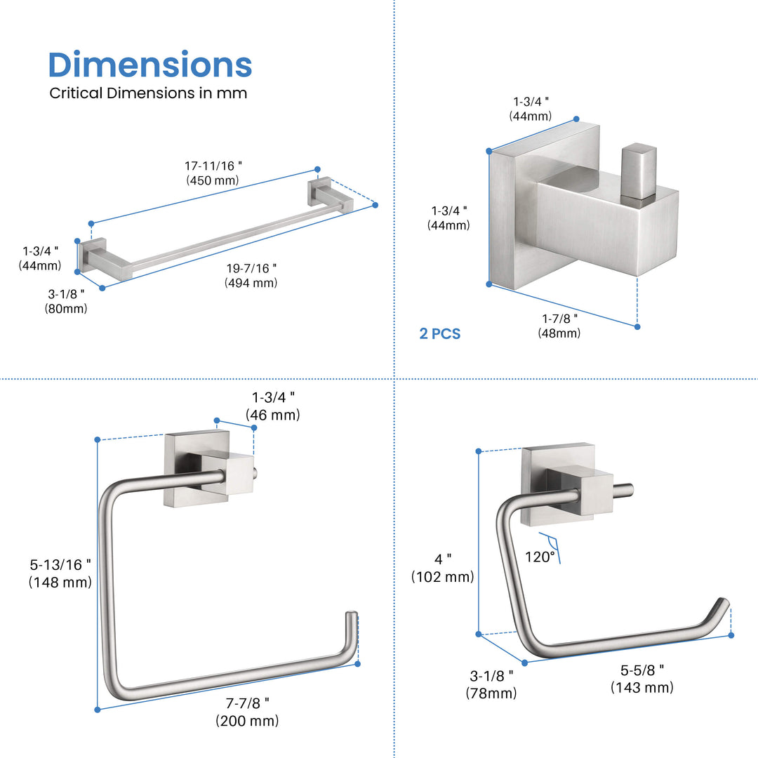 Quadra 5-Piece Bathroom Hardware Set in 4