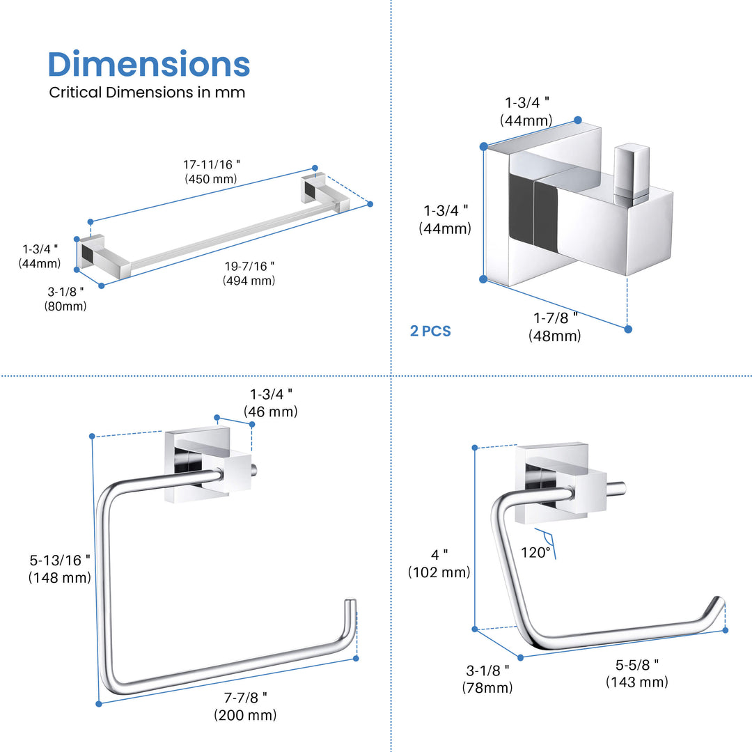 Quadra 5-Piece Bathroom Hardware Set in 3