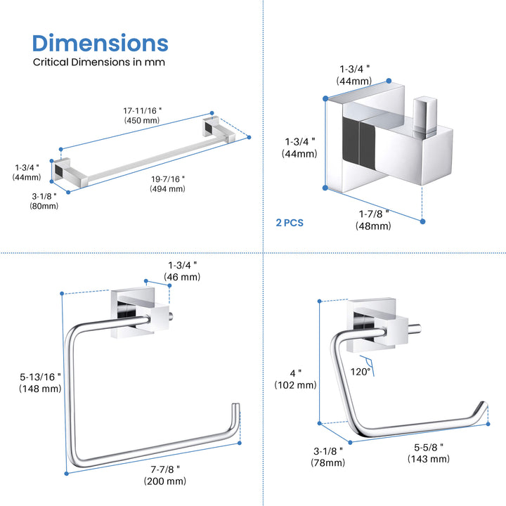 Quadra 5-Piece Bathroom Hardware Set in 3