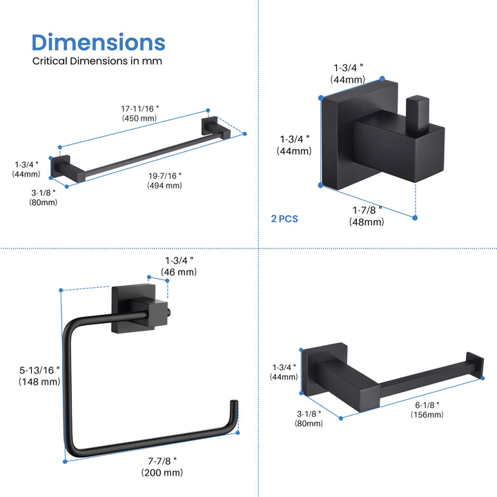 Quadra 5-Piece Bathroom Hardware Set in 3