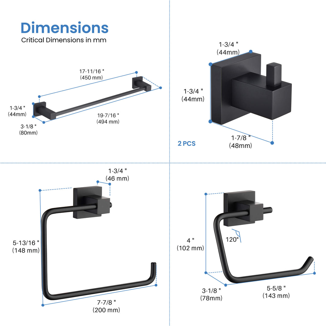Quadra 5-Piece Bathroom Hardware Set in 4