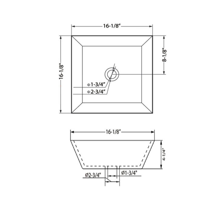 16" x 16" Square Ceramic Vessel Basin