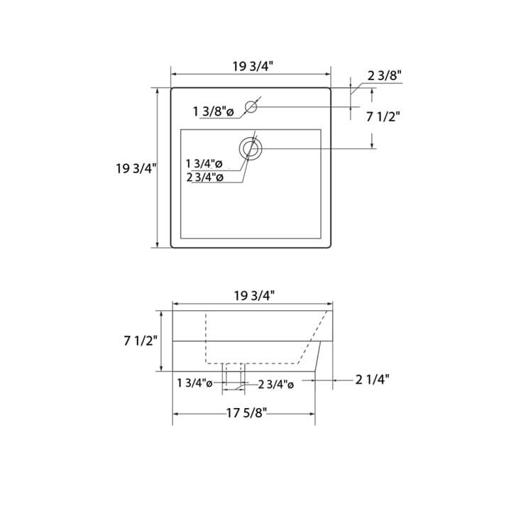 20" x 20" Square Top-Mount Ceramic Basin