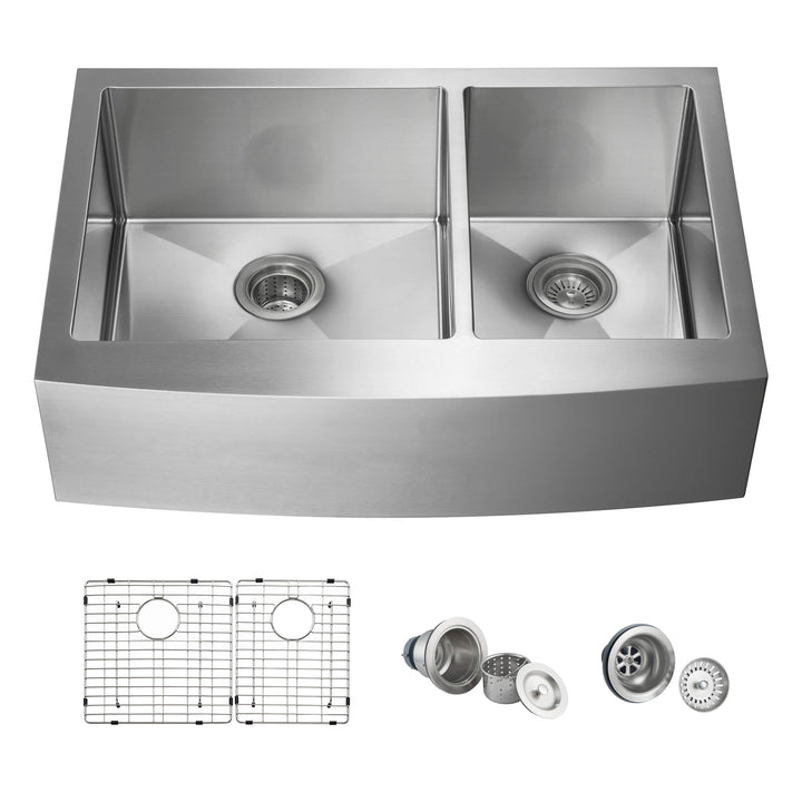 33" Farmhouse Apron Double Bowl Stainless Steel Kitchen Sink | ANVE Kitchen &amp; Bath