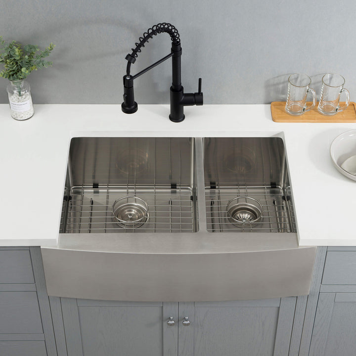 33" Farmhouse Apron Double Bowl Stainless Steel Kitchen Sink