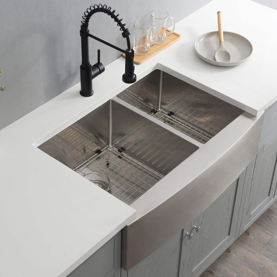 33" Farmhouse Apron Double Bowl Stainless Steel Kitchen Sink