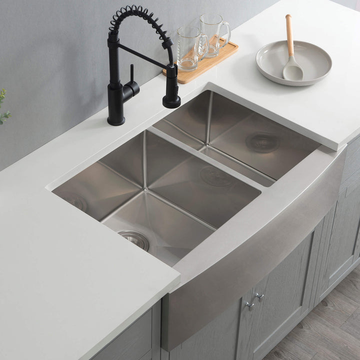 33" Farmhouse Apron Double Bowl Stainless Steel Kitchen Sink