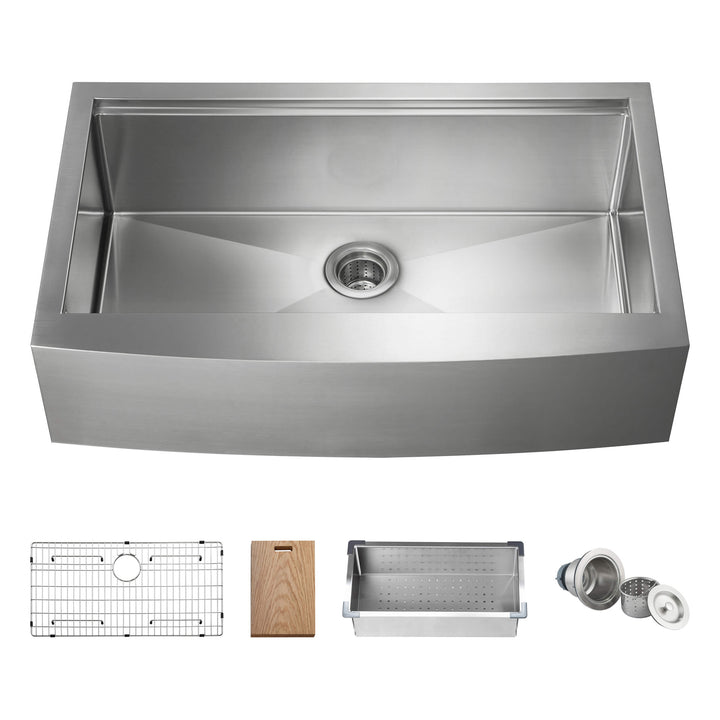 36" Farmhouse Apron Single Bowl Stainless Steel Workstation Kitchen Sink | ANVE Kitchen &amp; Bath