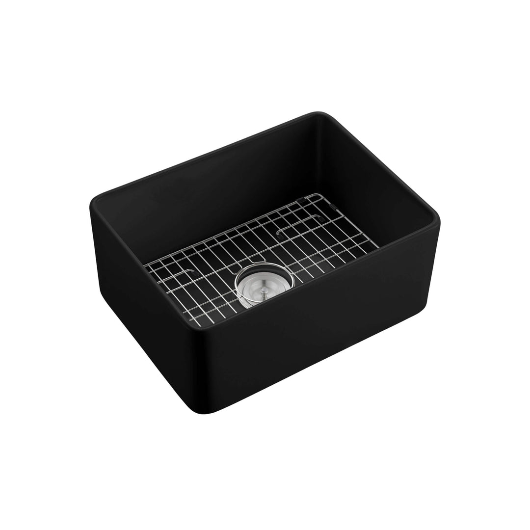 Nova 24" Single Bowl Fireclay Farmhouse Kitchen Sink in Matte Black