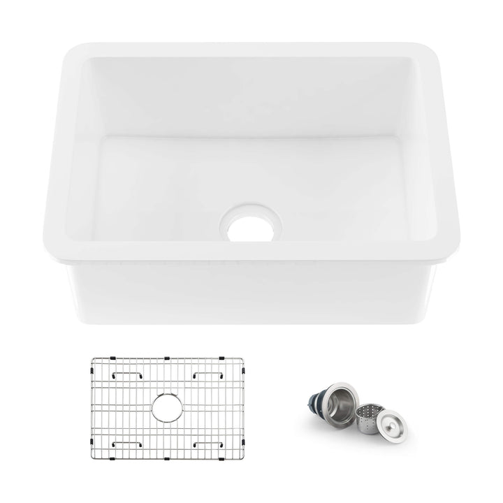 Nova 24" Single Bowl Undermount Fireclay Kitchen Sink | ANVE Kitchen &amp; Bath