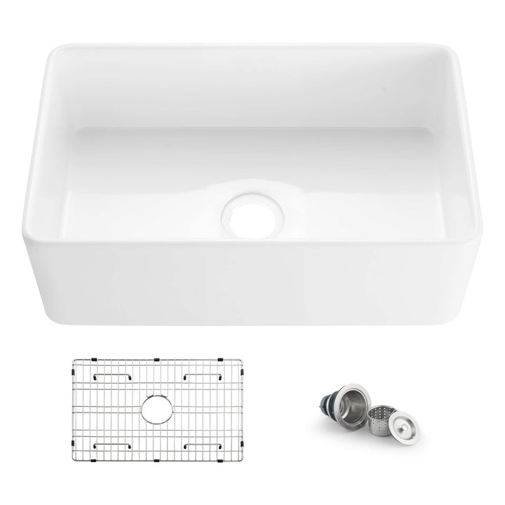 Nova 30" Single Bowl Fireclay Farmhouse Kitchen Sink | ANVE Kitchen &amp; Bath