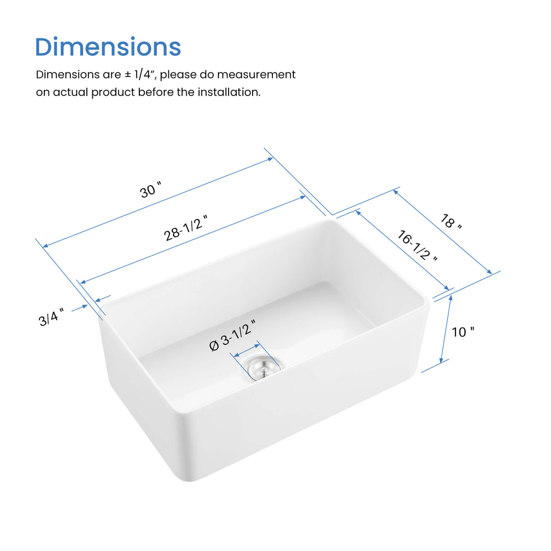Nova 30" Single Bowl Fireclay Farmhouse Kitchen Sink