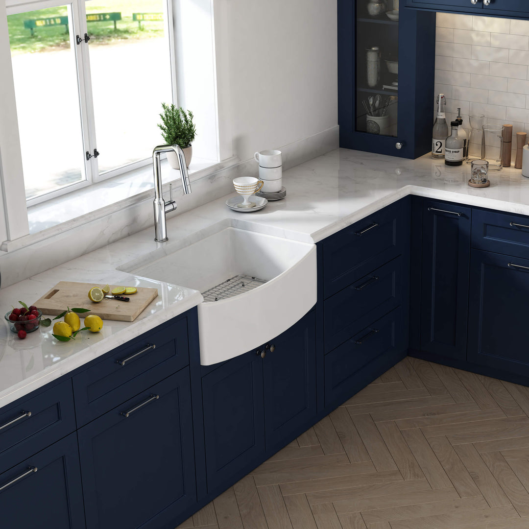 Nova 30" Curved Apron Front Single Bowl Fireclay Farmhouse Kitchen Sink