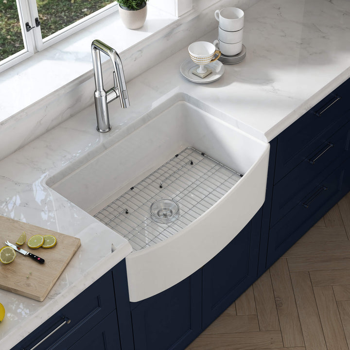 Nova 30" Curved Apron Front Single Bowl Fireclay Farmhouse Kitchen Sink