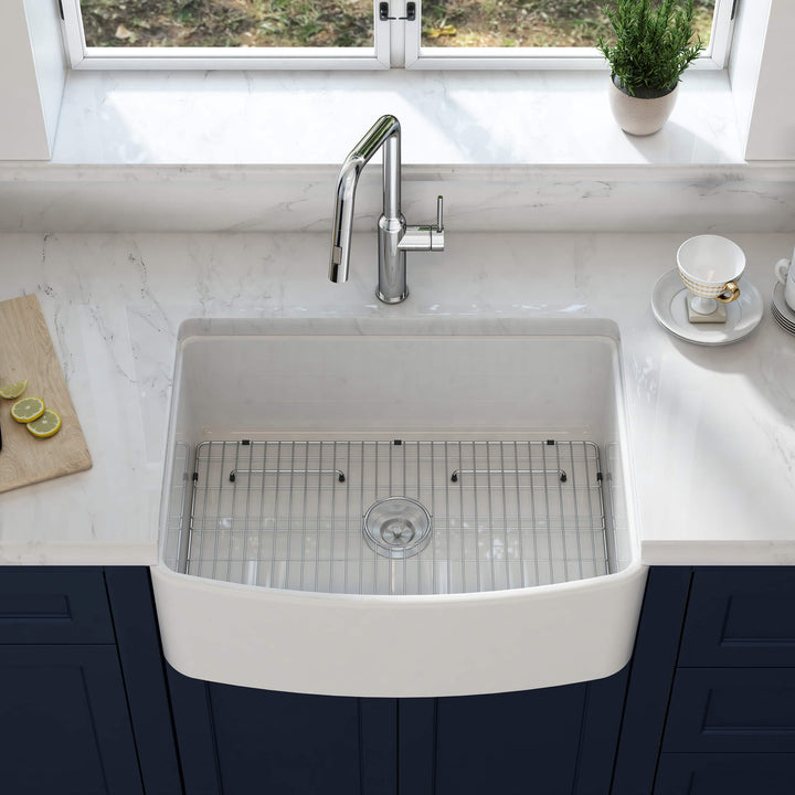 Nova 30" Curved Apron Front Single Bowl Fireclay Farmhouse Kitchen Sink