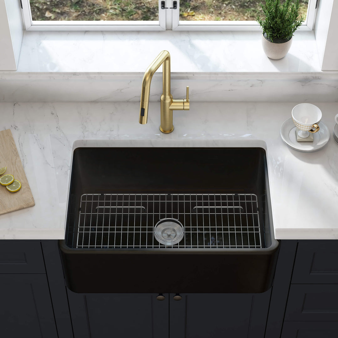 Nova 30" Single Bowl Fireclay Farmhouse Kitchen Sink in Matte Black