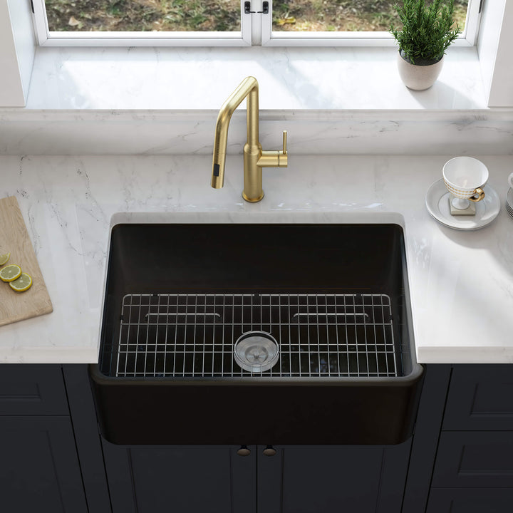 Nova 30" Single Bowl Fireclay Farmhouse Kitchen Sink in Matte Black