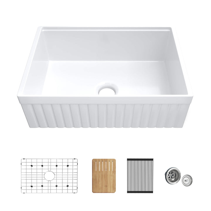 Nova 30" Reversible Apron Fireclay Farmhouse Workstation Kitchen Sink | ANVE Kitchen &amp; Bath