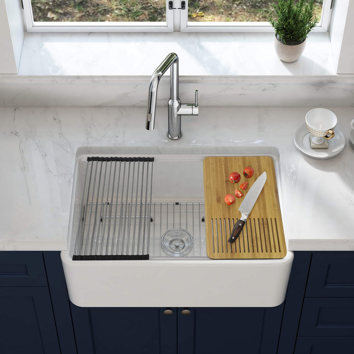 Nova 33" Fireclay Farmhouse Kitchen Workstation Sink