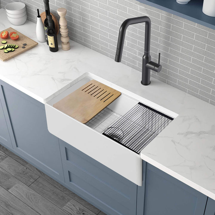 Nova 30" Fireclay Farmhouse Workstation Kitchen Sink