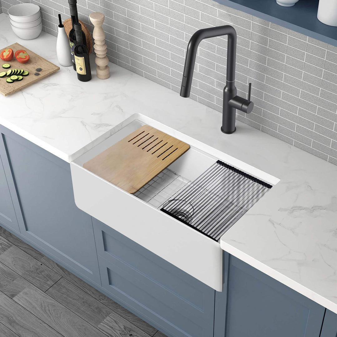 Nova 33" Fireclay Farmhouse Kitchen Workstation Sink