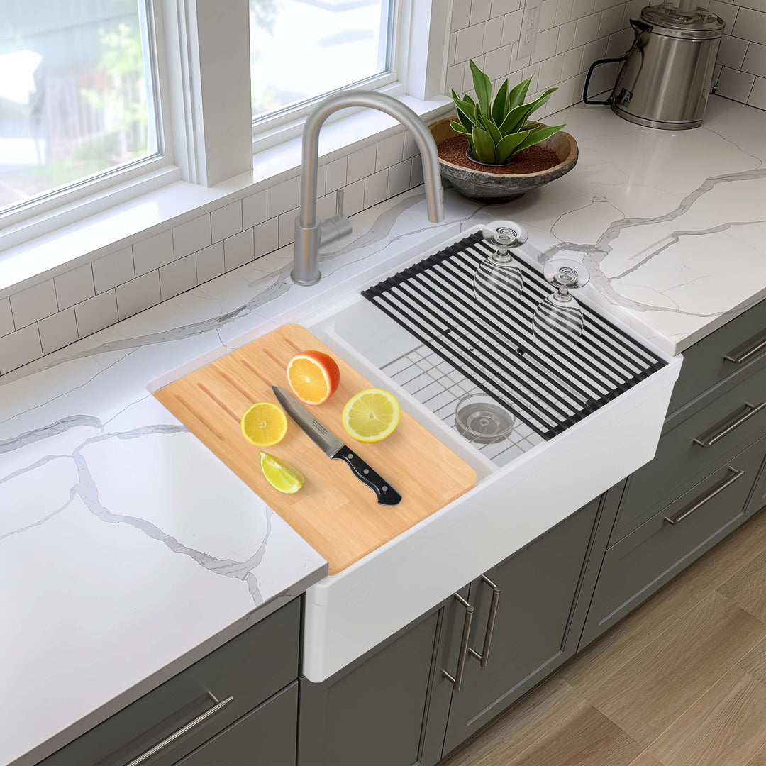 33" Double Bowl Fireclay Farmhouse Workstation Kitchen Sink